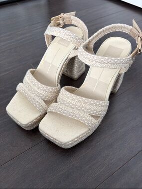 Dolce Vita Beige Woven Platform Block Heels